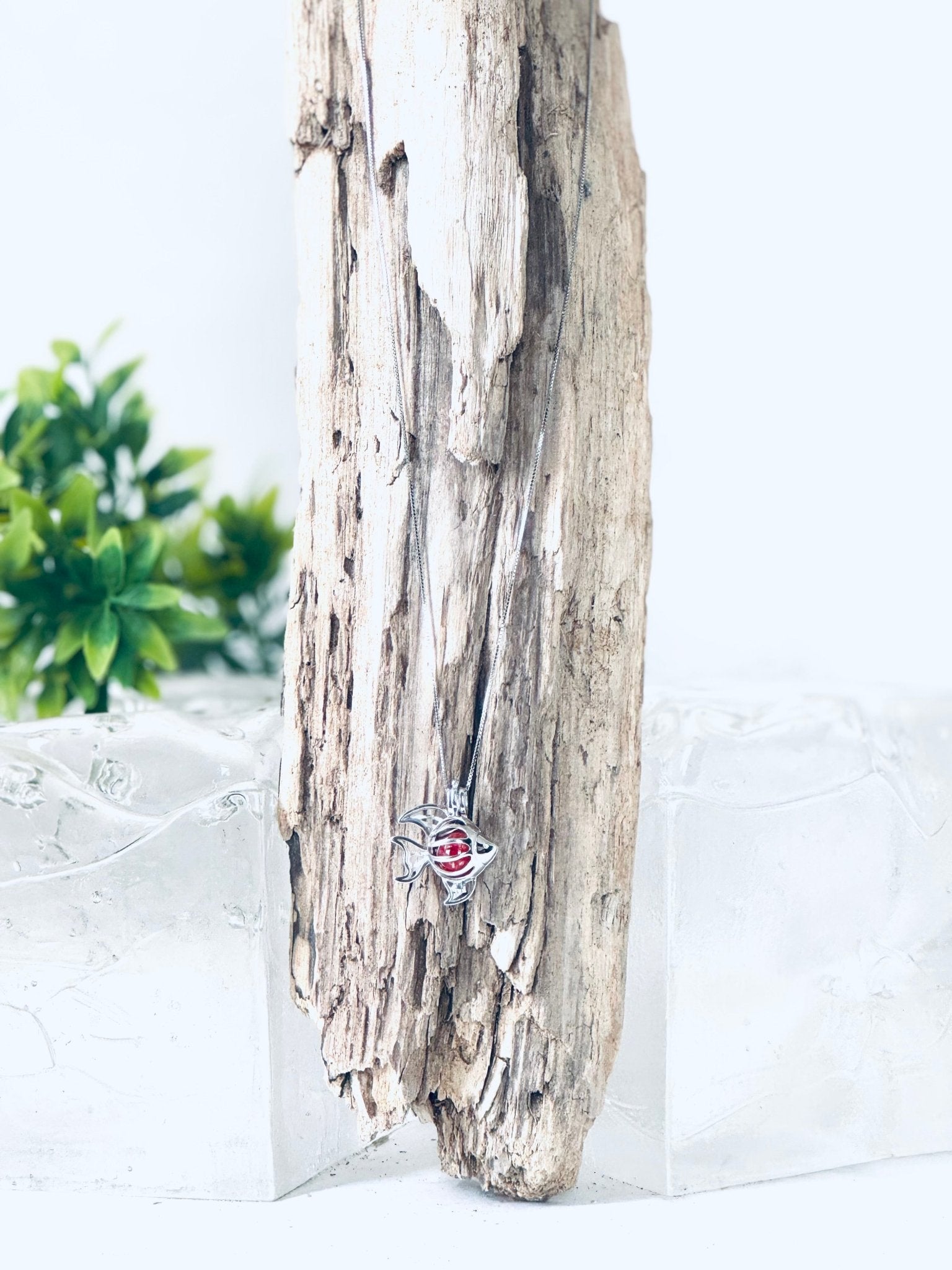 Collier "Bille de mémoire" (poisson) pour cendres funéraires - La Meduse - Verre soufflé