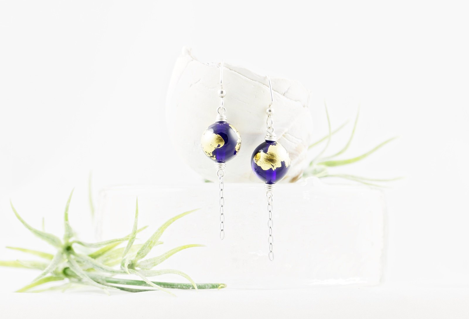 Boucles d'oreilles en verre - avec feuille d'or - La Meduse - Verre soufflé