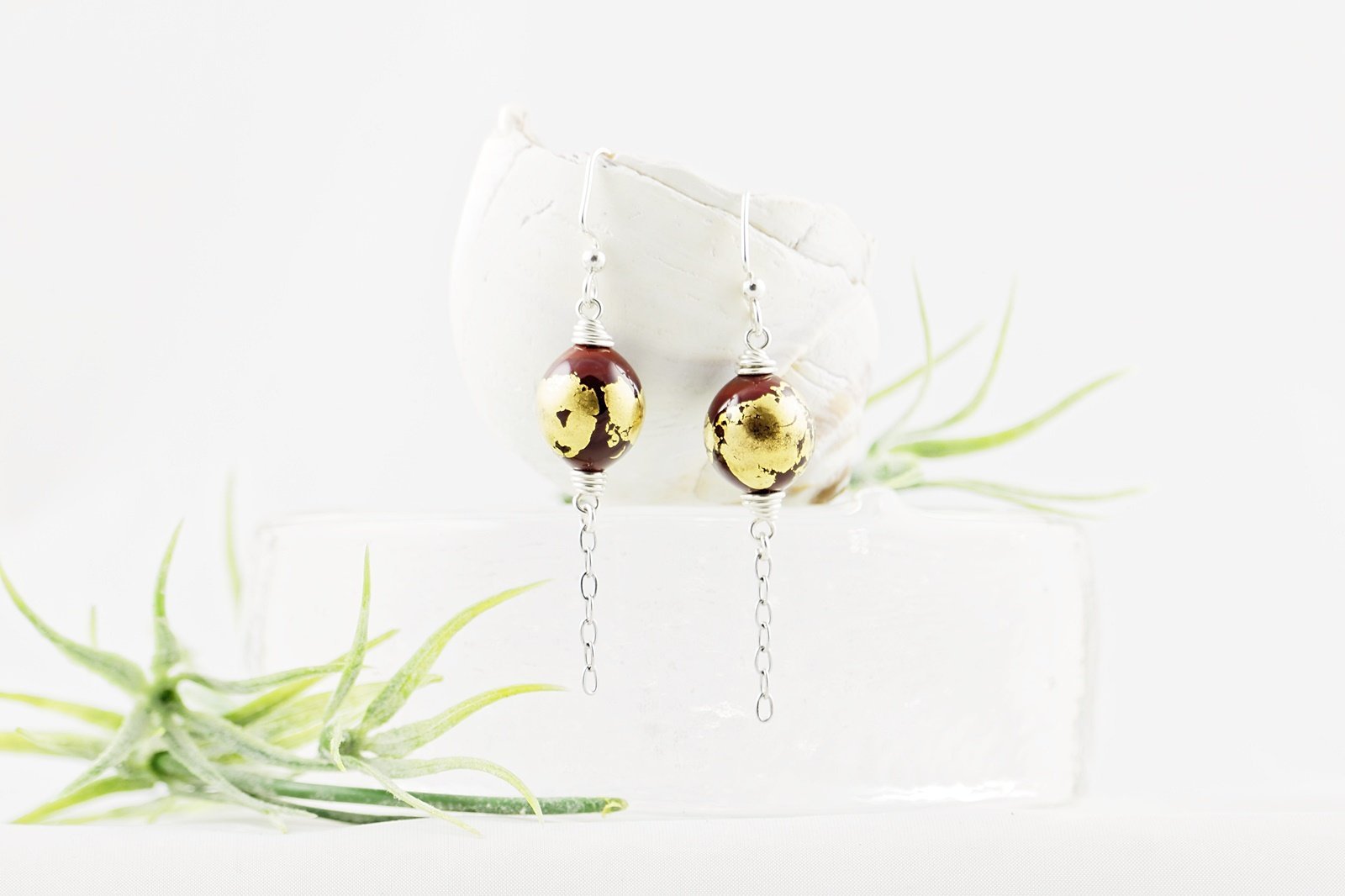 Boucles d'oreilles en verre - avec feuille d'or - La Meduse - Verre soufflé